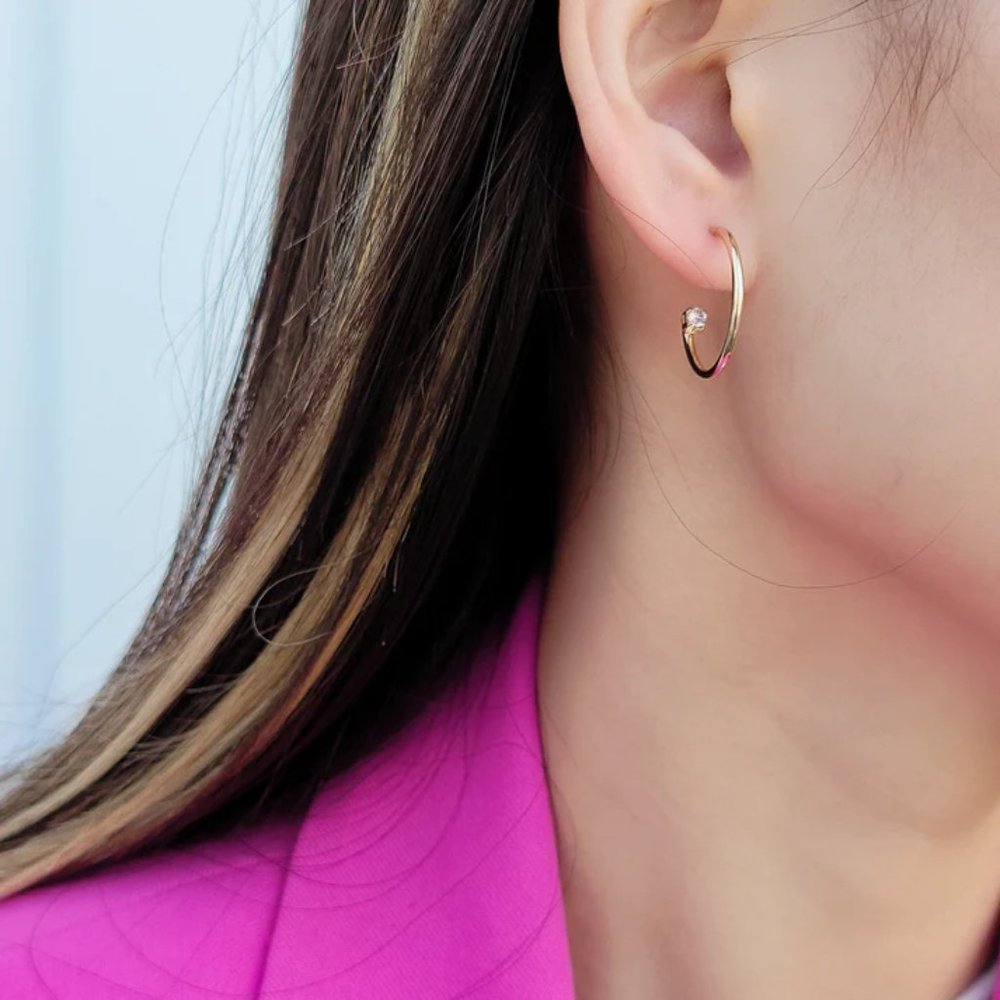 NEW 14K Gold Filled CZ Hoop Earrings - Picture 4 of 6